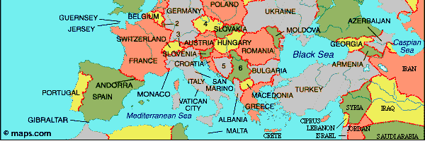ヨーロッパの地図の下半分です。