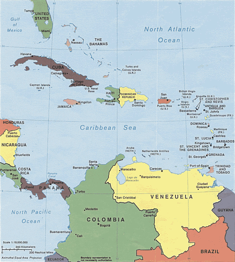 西インド諸島の大地図です。