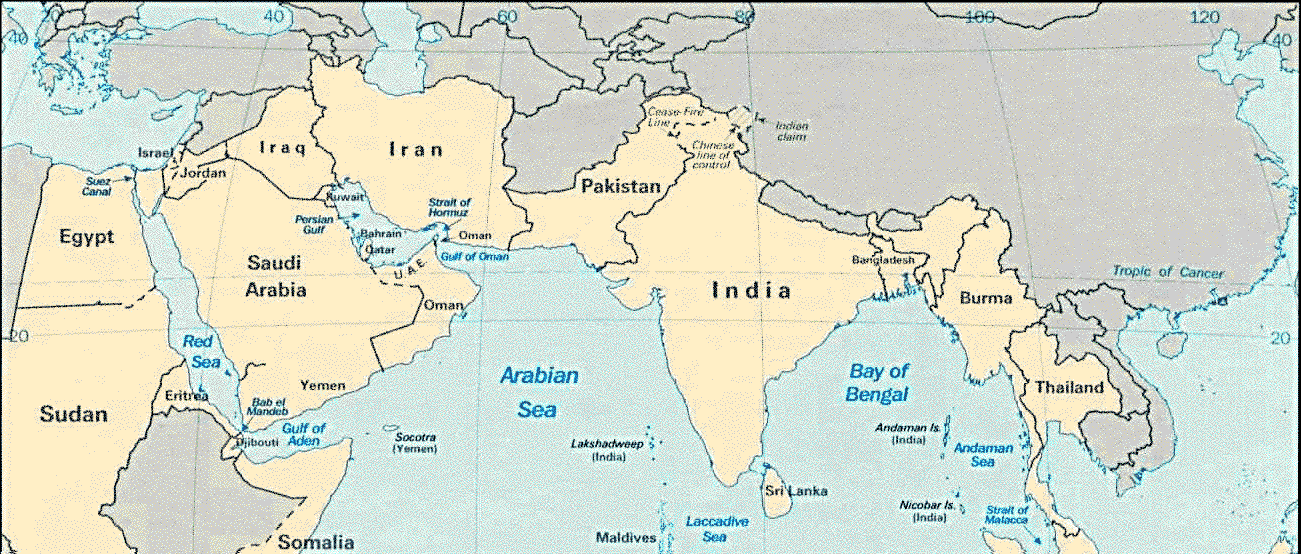 インド洋の地図の上半分です。