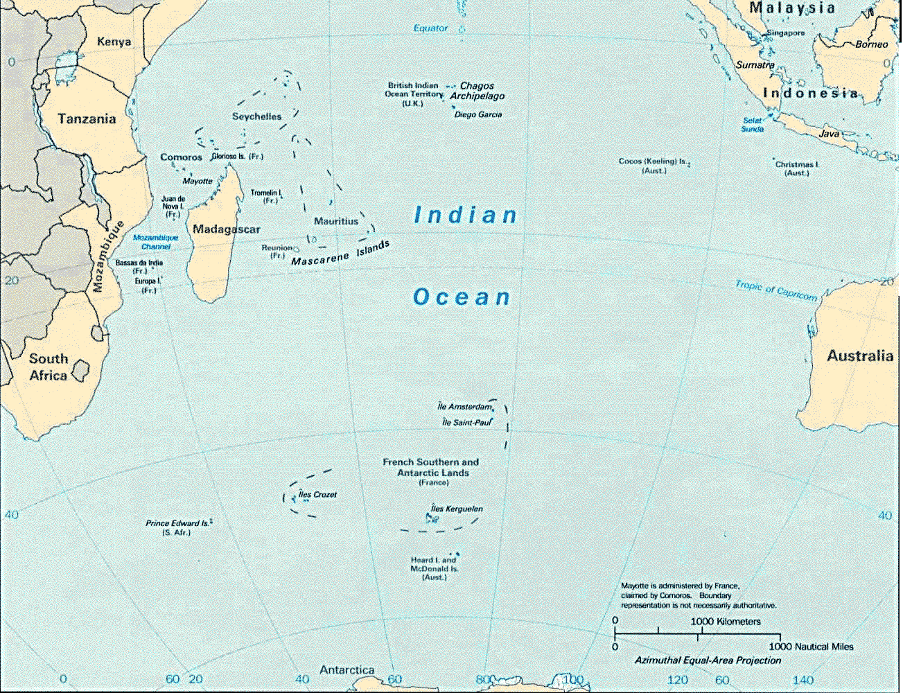 インド洋の地図の下半分です。