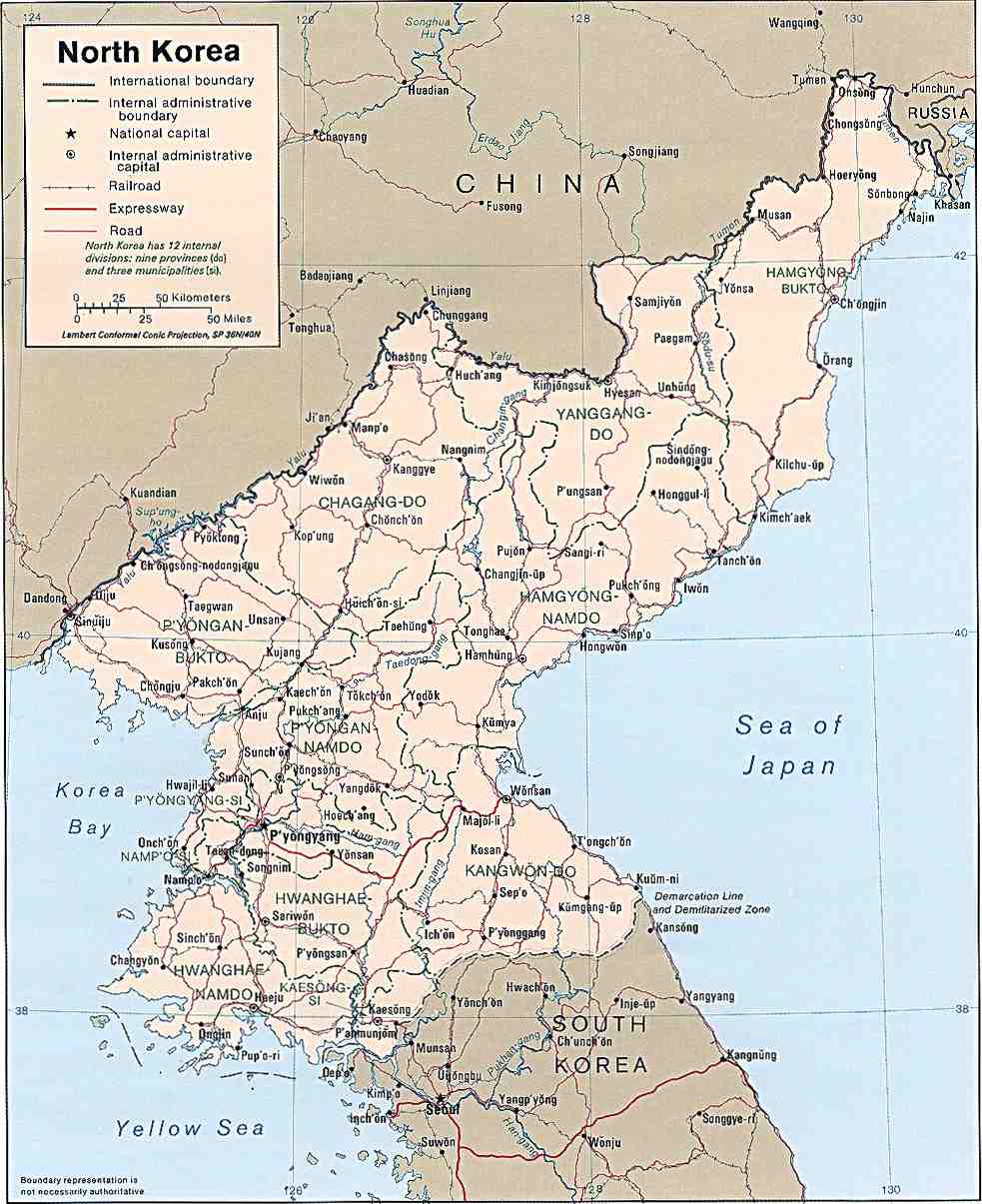 北朝鮮の地図。