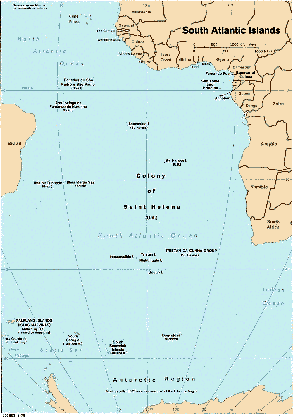 南大西洋の地図です。